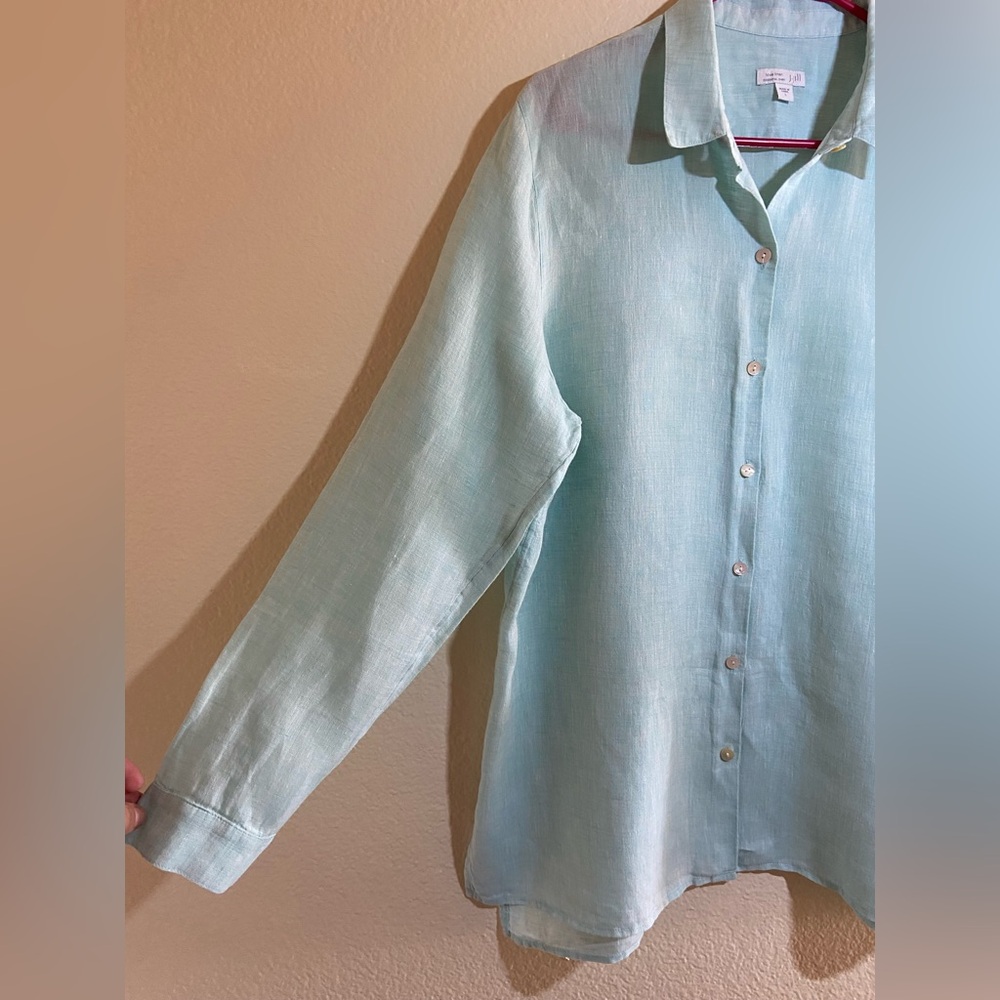 J. Jill Seafoam Button-Down Linen Shirt size:L - Picture 3 of 10